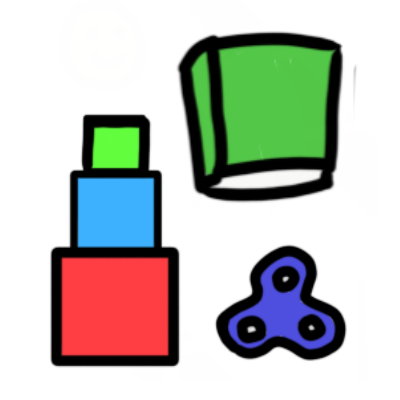 A book, representing curriculum, and a stack of blocks and a fidget spinner, representing individualisation and supports.